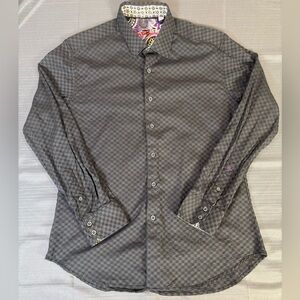 Robert Graham Button Down Shirt | Gray Checkered | Flip Cuff | Made in India